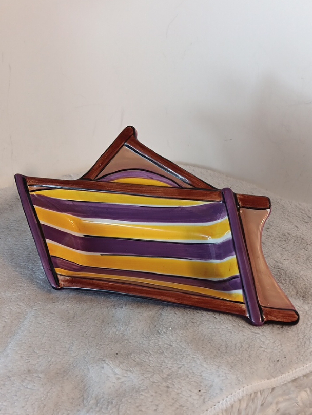 Clay Art Purple and Yellow Beachy Ceramic Snack Tray / Trinket Dish